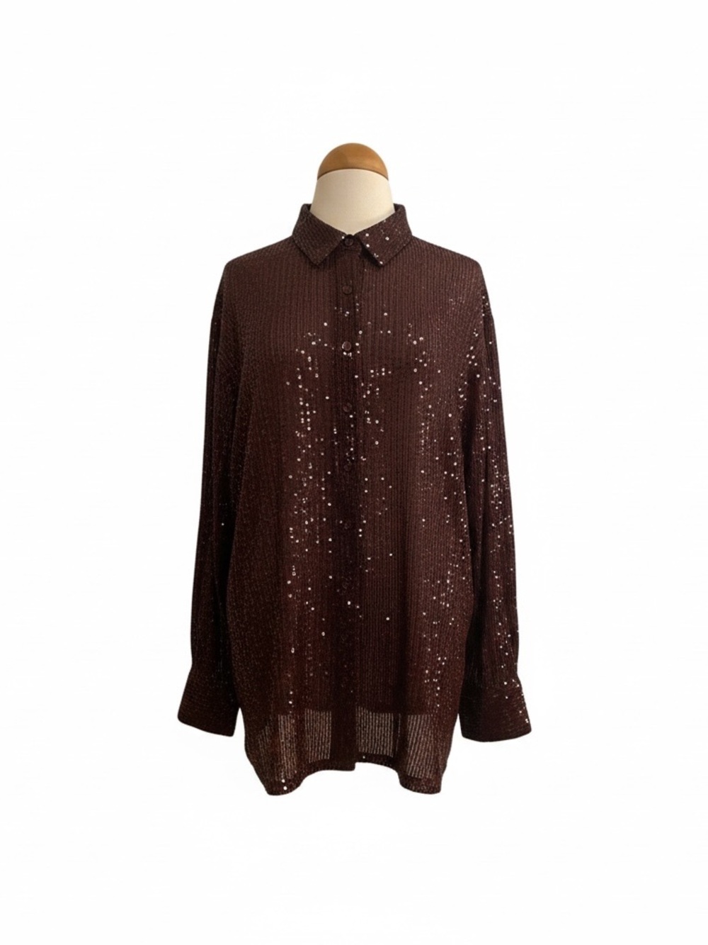 Premier Amour Brown Sequin Long-Sleeve Button-Down Shirt